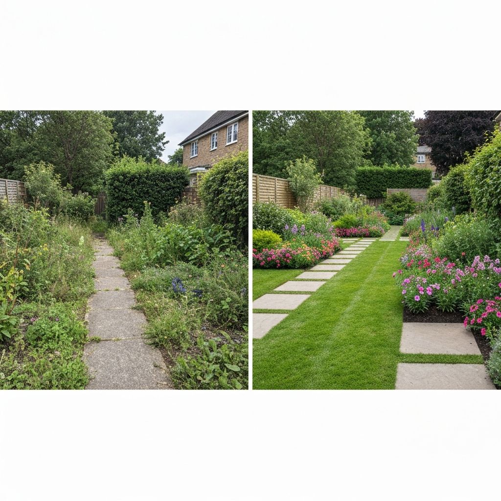 Antes e depois de jardim revitalizado